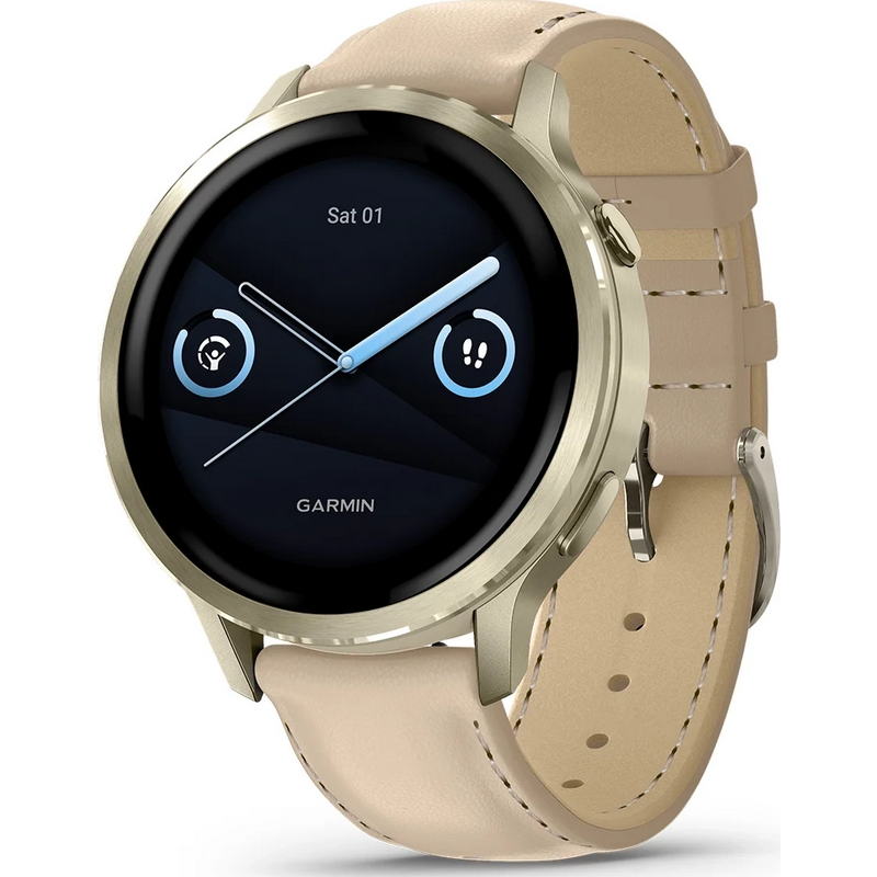 Смарт-часы Garmin Venu 4 41 mm Lunar Gold with Bone Silicone Band and Light Sand Leather Band (010-03013-03)