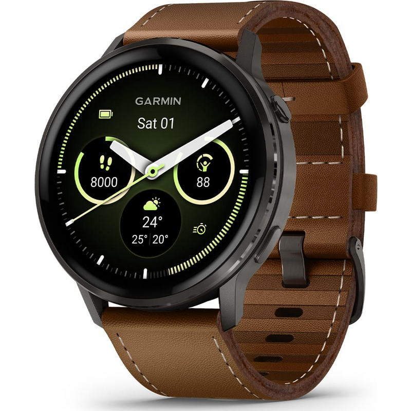 Смарт-часы Garmin Venu 4 45 mm Slate with Black Silicone Band and Brown Leather Band (010-03014-03)