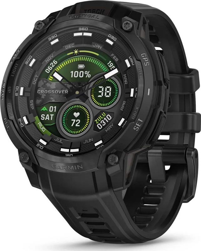 Смарт-годинник Garmin Instinct Crossover AMOLED Tactical Black with Black Silicone (010-03398-02/42)