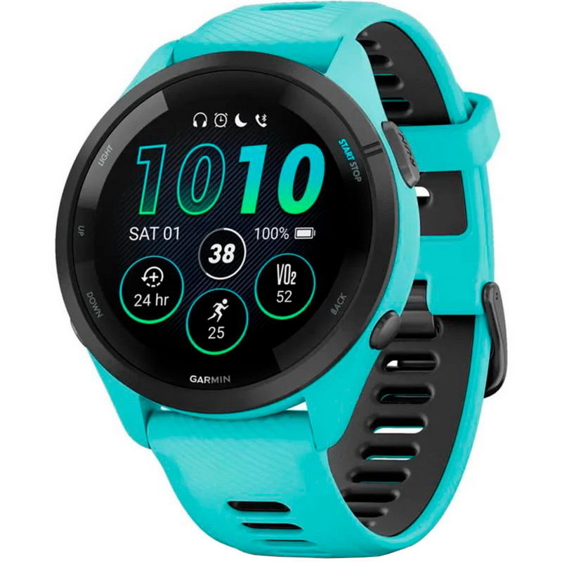 Смарт-годинник Garmin Forerunner 265 Black Bezel with Aqua Case and Aqua/Black Silicone Band (010-02810-52) (UA)