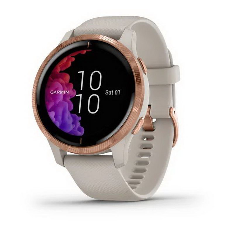 Смарт-годинник Garmin Venu Rose Gold Stainless Steel Bezel W. Light Sand And Silicone Band (010-02173-23/22/21) (Official Refurbished)