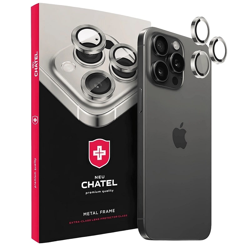 Лінза на камеру +NEU Chatel Metal Frame Lens Protector Glass for iPhone 17 Pro/17 Pro Max Silver
