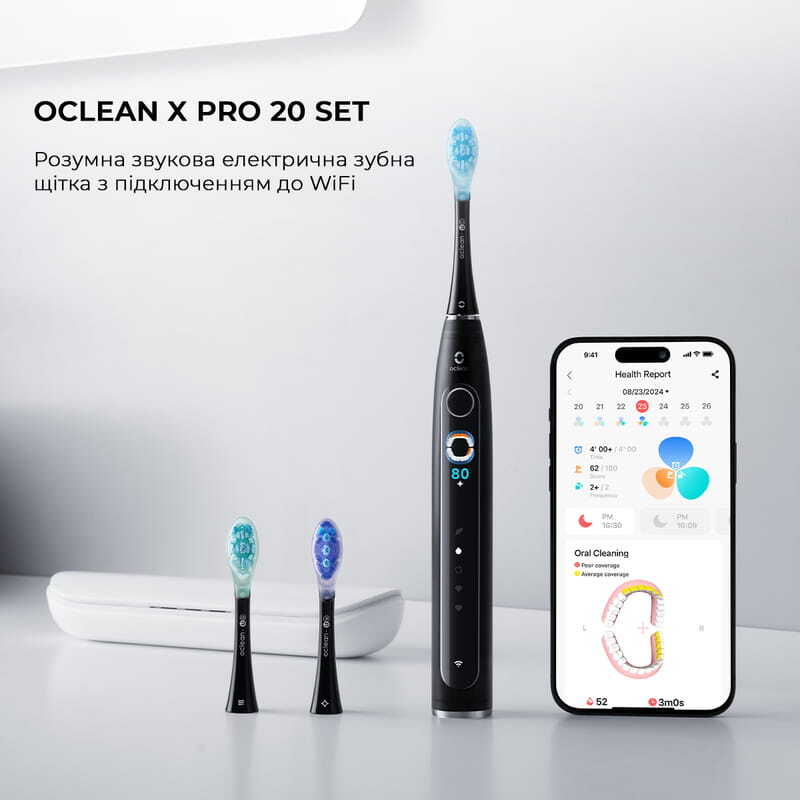 Электрическая зубная щетка Oclean X Pro 20 Set Electric Toothbrush Green (6970810556933) - фото 2 Электрическая зубная щетка Oclean X Pro 20 Set Electric Toothbrush Green (6970810556933) - фото 2