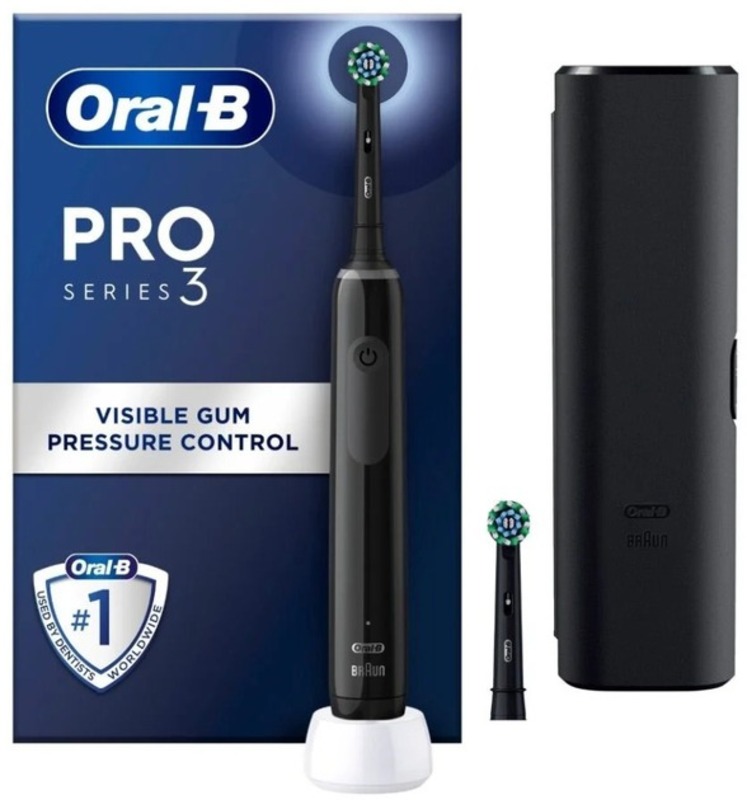 Електрична зубна щітка Oral-B Pro Series 3 3500 Black + Extra CA Black Brush Head + TC (D505.523.3X / 8006540759912) - фото 2 Електрична зубна щітка Oral-B Pro Series 3 3500 Black + Extra CA Black Brush Head + TC (D505.523.3X / 8006540759912) - фото 2